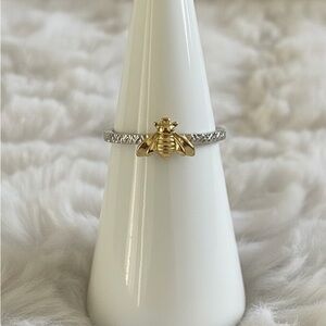 Sterling Silver Two Tone Bee Ring Size 10 Textured Band